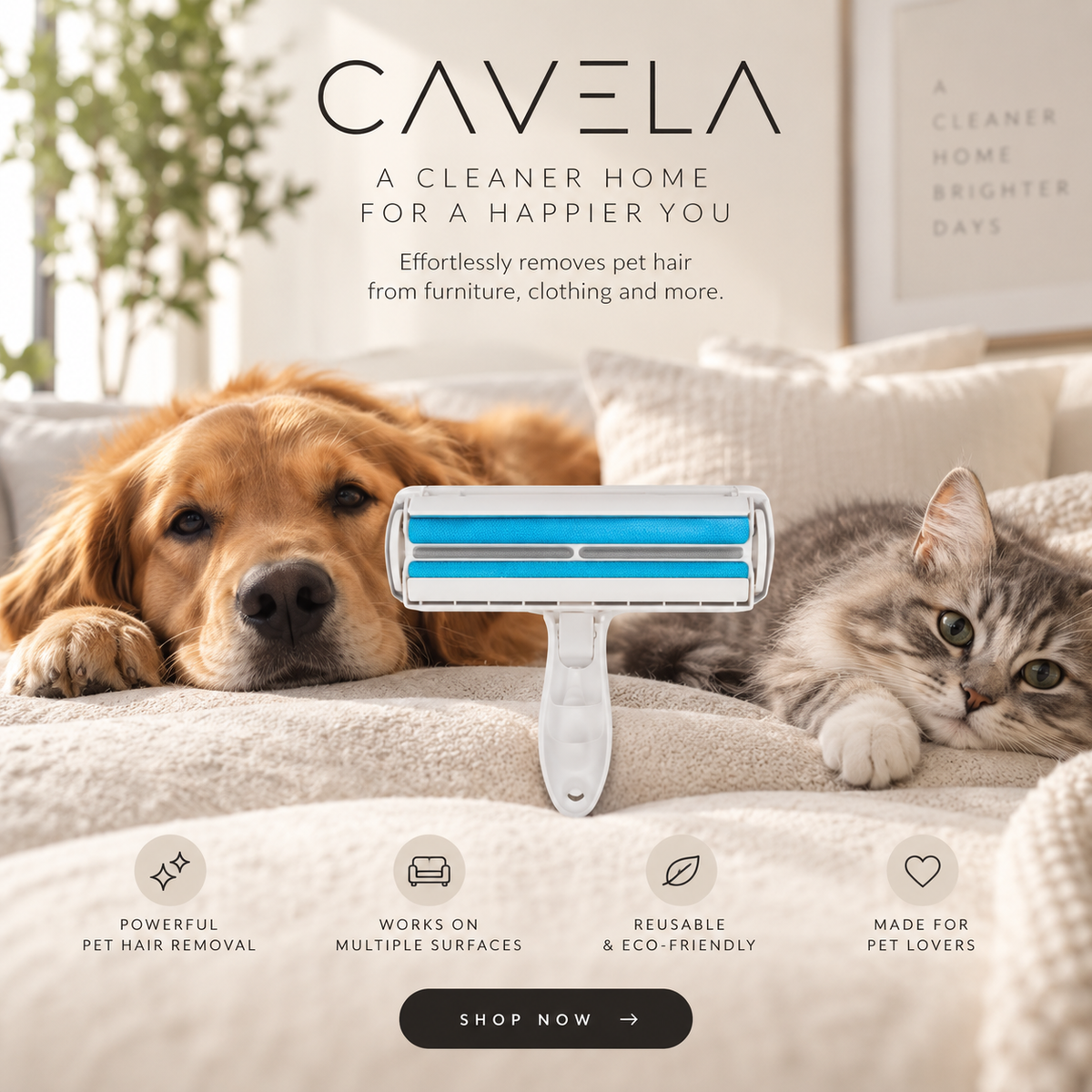 CAVELA FurAway™ Pet Hair Remover — Reusable pet-hair remover for furniture, clothing & more
